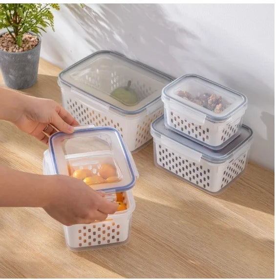 Kit 3 Potes Organizadores Herméticos para Geladeira (600ml/1500ml/3000ml)
