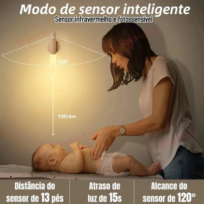 Luminária LED Inteligente com Sensor de Movimento | Luz Sem Fio Recarregável