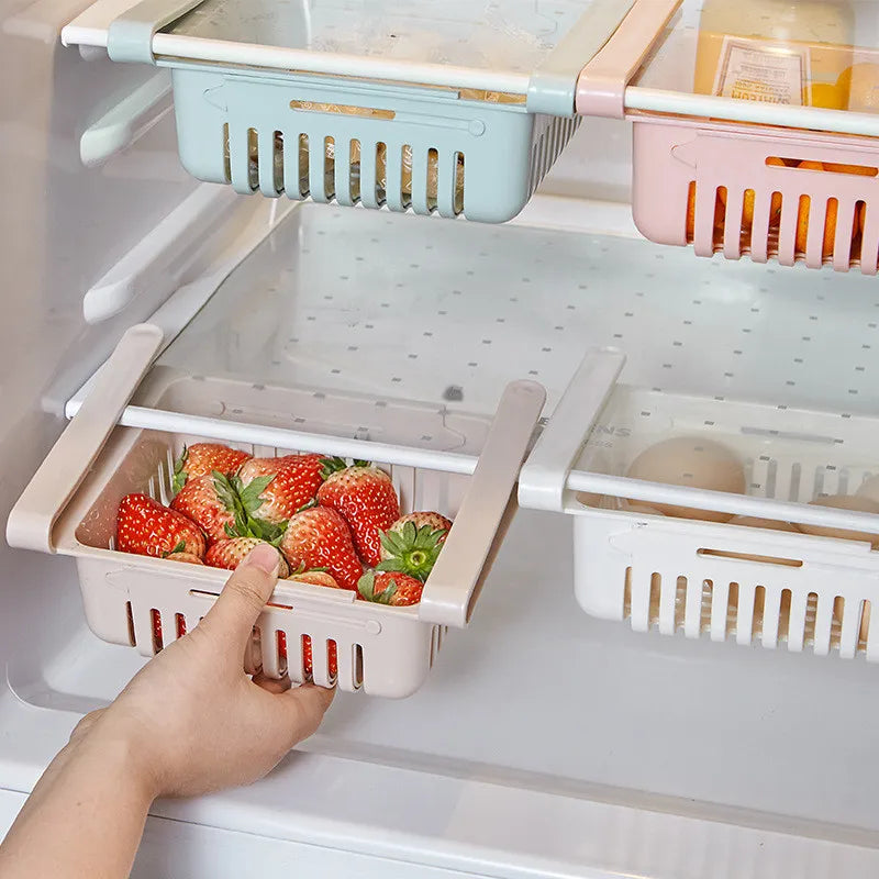 Organizador de Geladeira Retrátil | Cesto para Ovos, Frutas e Legumes