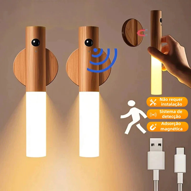 Luminária LED Inteligente com Sensor de Movimento | Luz Sem Fio Recarregável