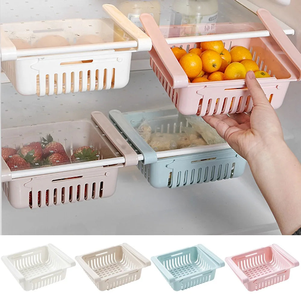 Organizador de Geladeira Retrátil | Cesto para Ovos, Frutas e Legumes