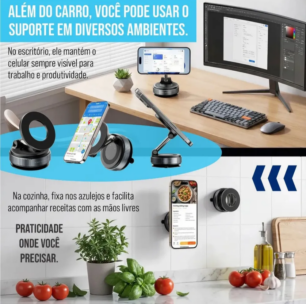 Suporte Magnético para Celular (Fixação Segura no Carro)